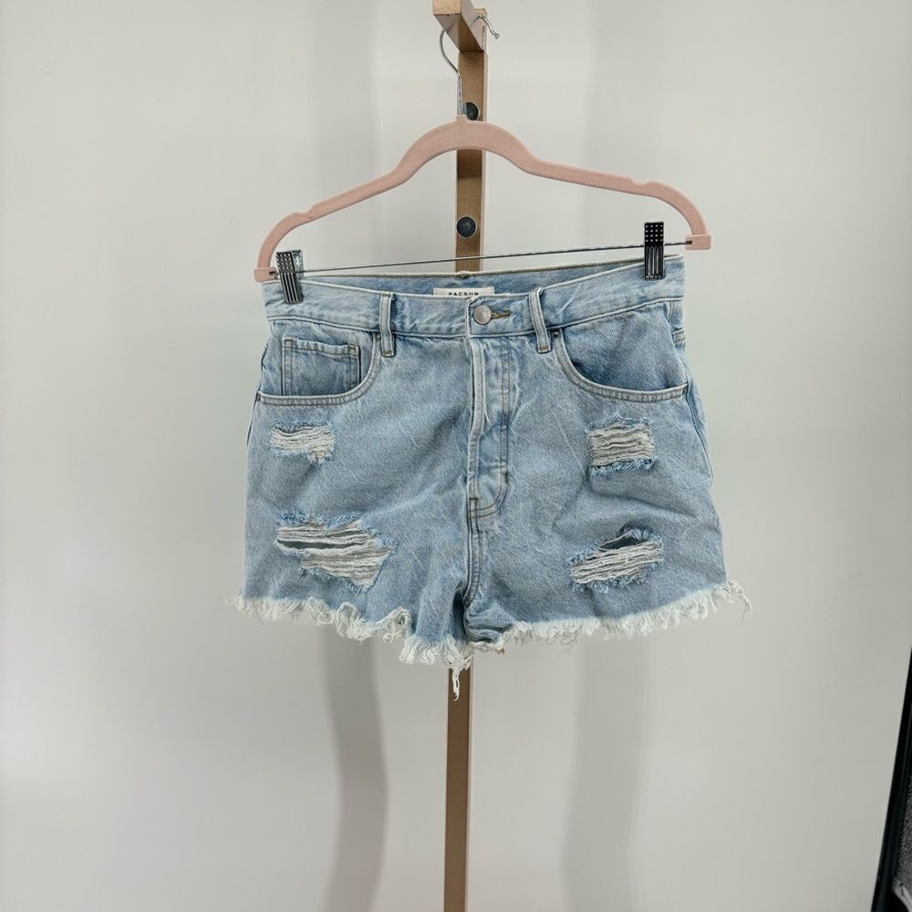 PacSun distressed button fly vintage high rise denim shorts size 30 100% cotton